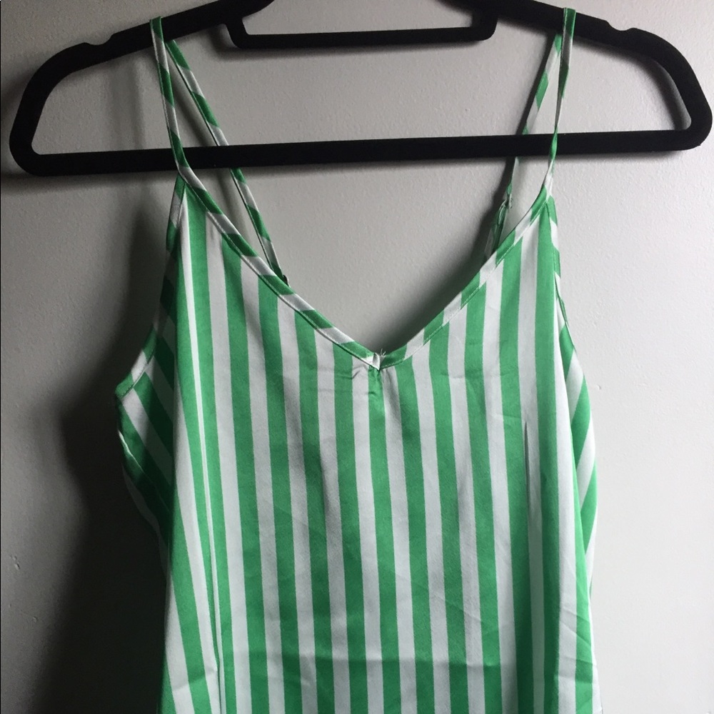 Boohoo green and white satin cami